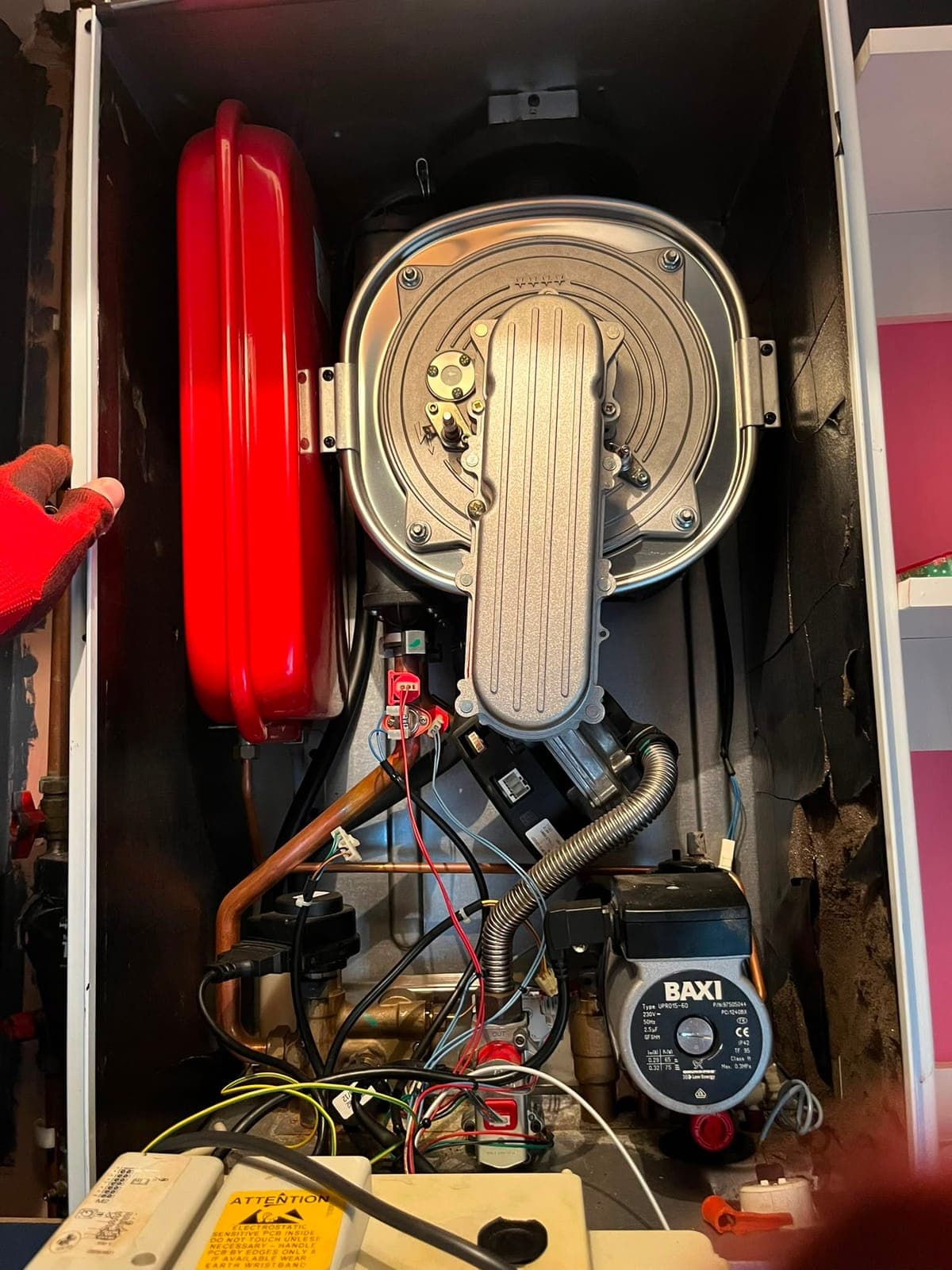Boiler with the casing off during an emergency repair